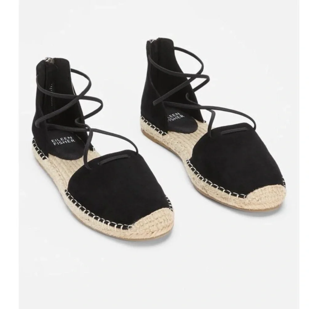 Eileen Fisher Black Leather Strappy Espadrilles